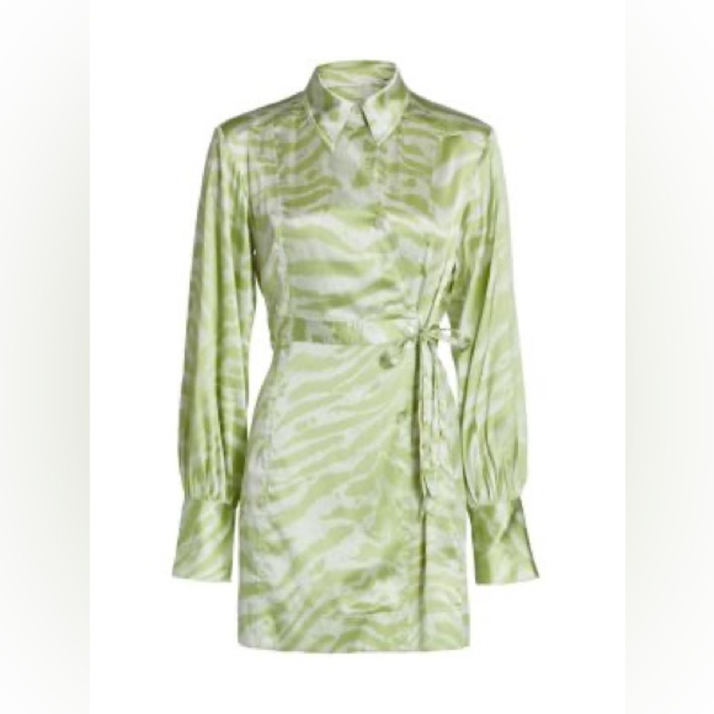 Ganni Green Zebra Wrap Dress